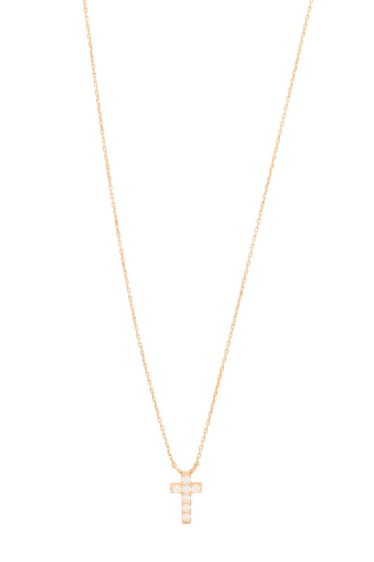 Gargantilla de oro sólido en 10 kilates con estilo de cadena clasica por una cruz chica en el centro con zirconia.png