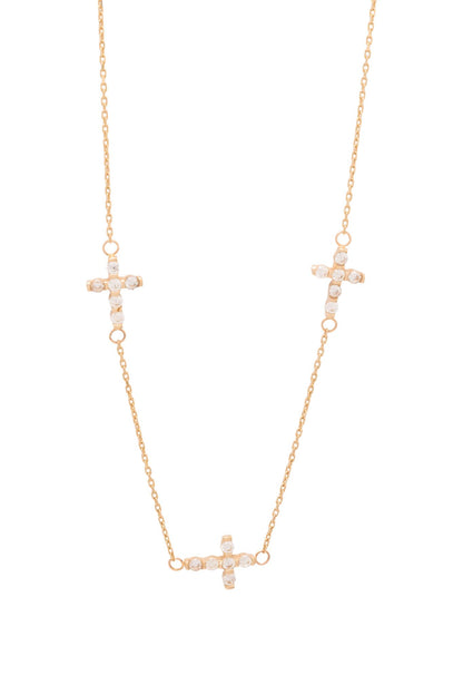 Gargantilla de oro sólido en 10 kilates con tres cruces de zirconia en horizontal..png