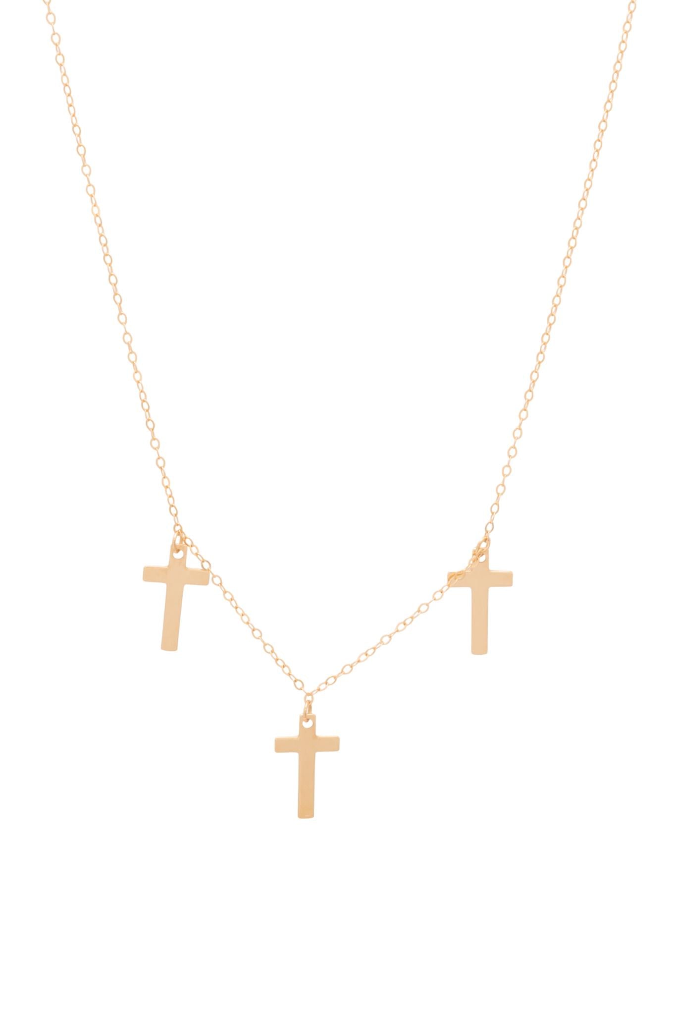 Gargantilla de oro sólido en 10 kilates con tres cruces placa lisa en dijes..png