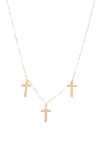 Gargantilla de oro sólido en 10 kilates con tres cruces placa lisa en dijes..png