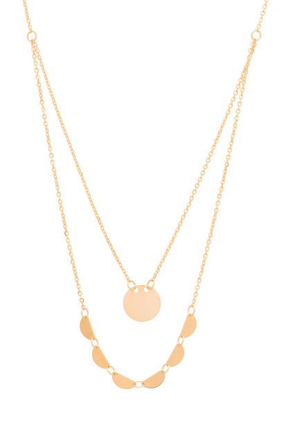 Gargantilla de oro sólido en 10 kilates con un estilo de doble cadena, la corta con un circulo liso y en la siguiente seis medios circulos.png