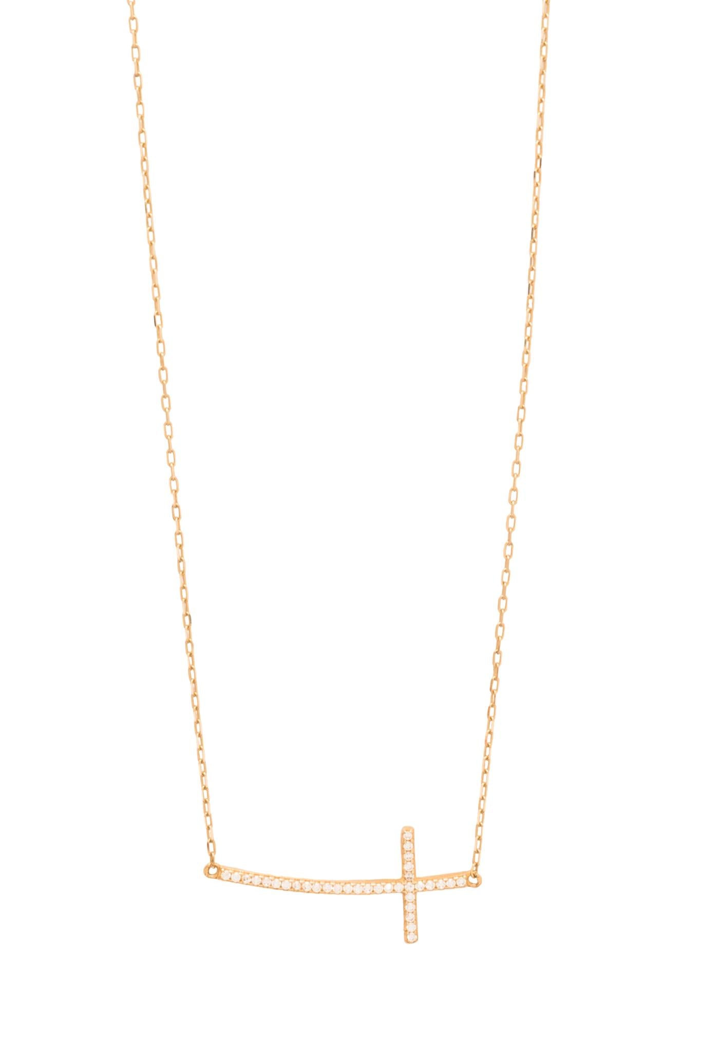 Gargantilla de oro sólido en 10 kilates con una cruz lateral delgada y larga con zirconia.png