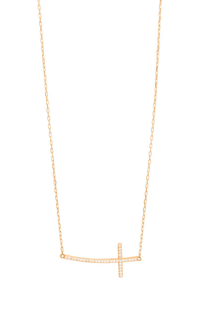 Gargantilla de oro sólido en 10 kilates con una cruz lateral delgada y larga con zirconia.png