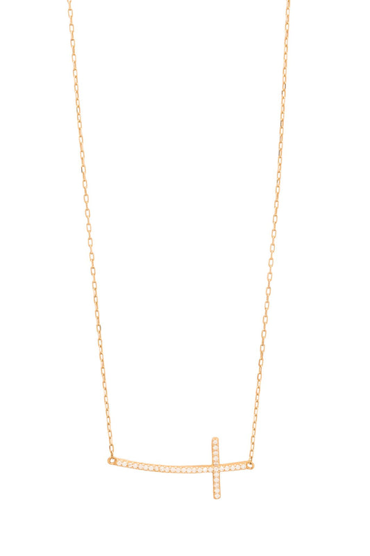 Gargantilla de oro sólido en 10 kilates con una cruz lateral delgada y larga con zirconia.png