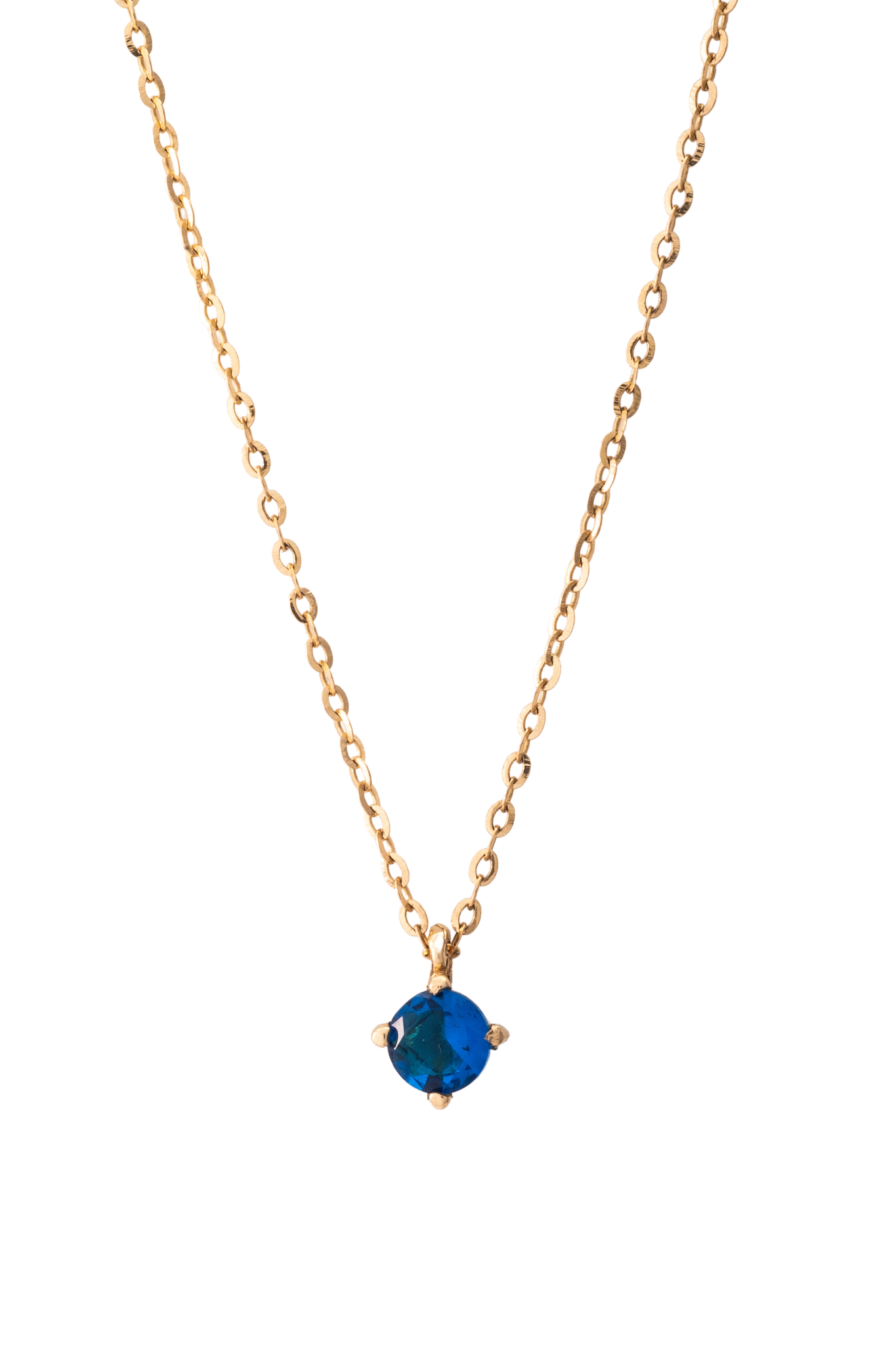 Gargantilla de oro solido en 10 kilates con una zirconia en el centro solitaria azul rey.png