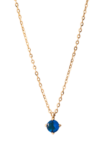 Gargantilla de oro solido en 10 kilates con una zirconia en el centro solitaria azul rey.png