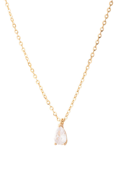 Gargantilla de oro solido en 10 kilates con una zirconia en el centro solitaria blanca en forma de gota.png