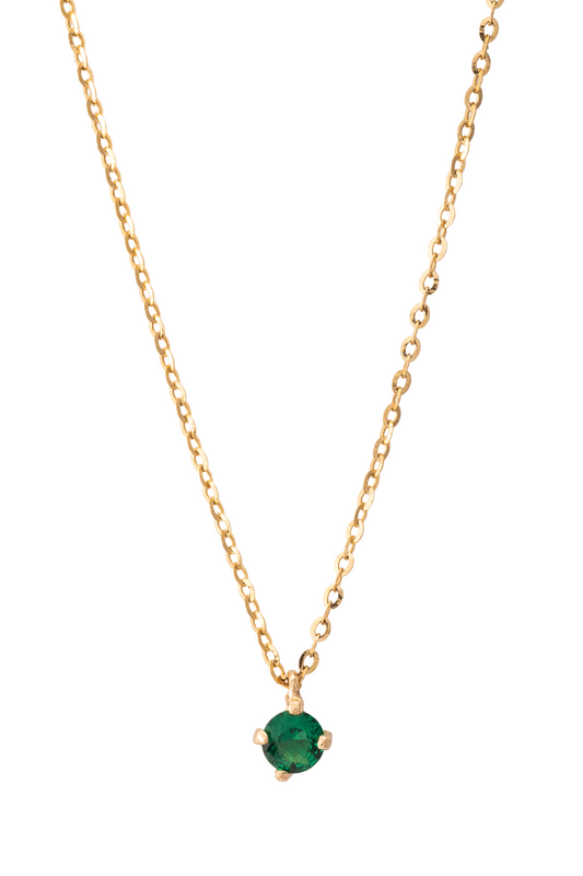 Gargantilla de oro solido en 10 kilates con una zirconia en el centro solitaria verde.png