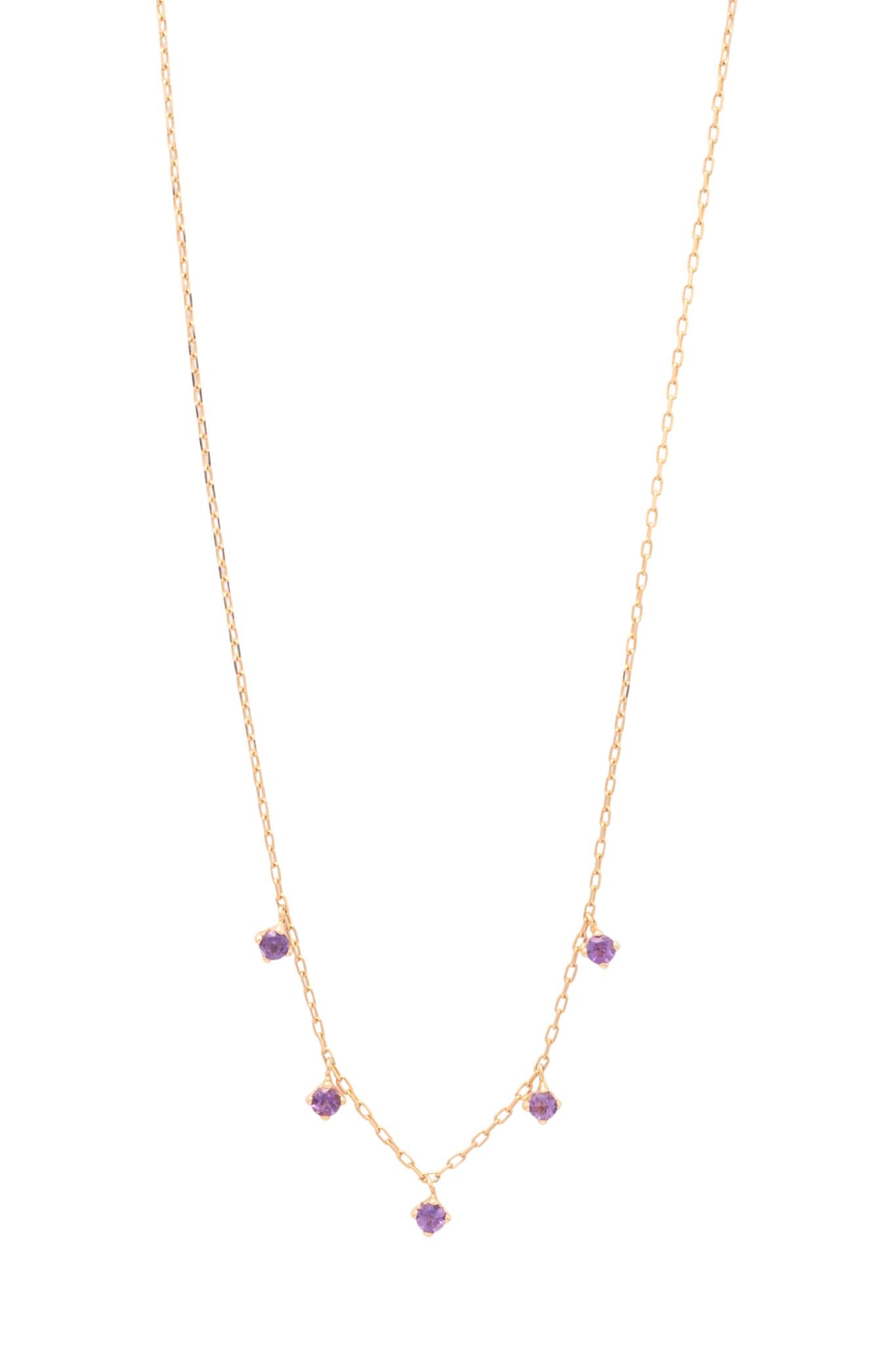 Gargantilla de oro sólido en 14 kilates con cinco amatistas de 2mm colgantes..png