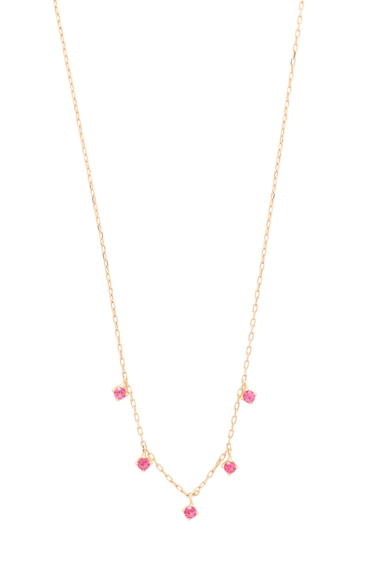 Gargantilla de oro sólido en 14 kilates con cinco amatistas rosas de 2mm colgantes..png