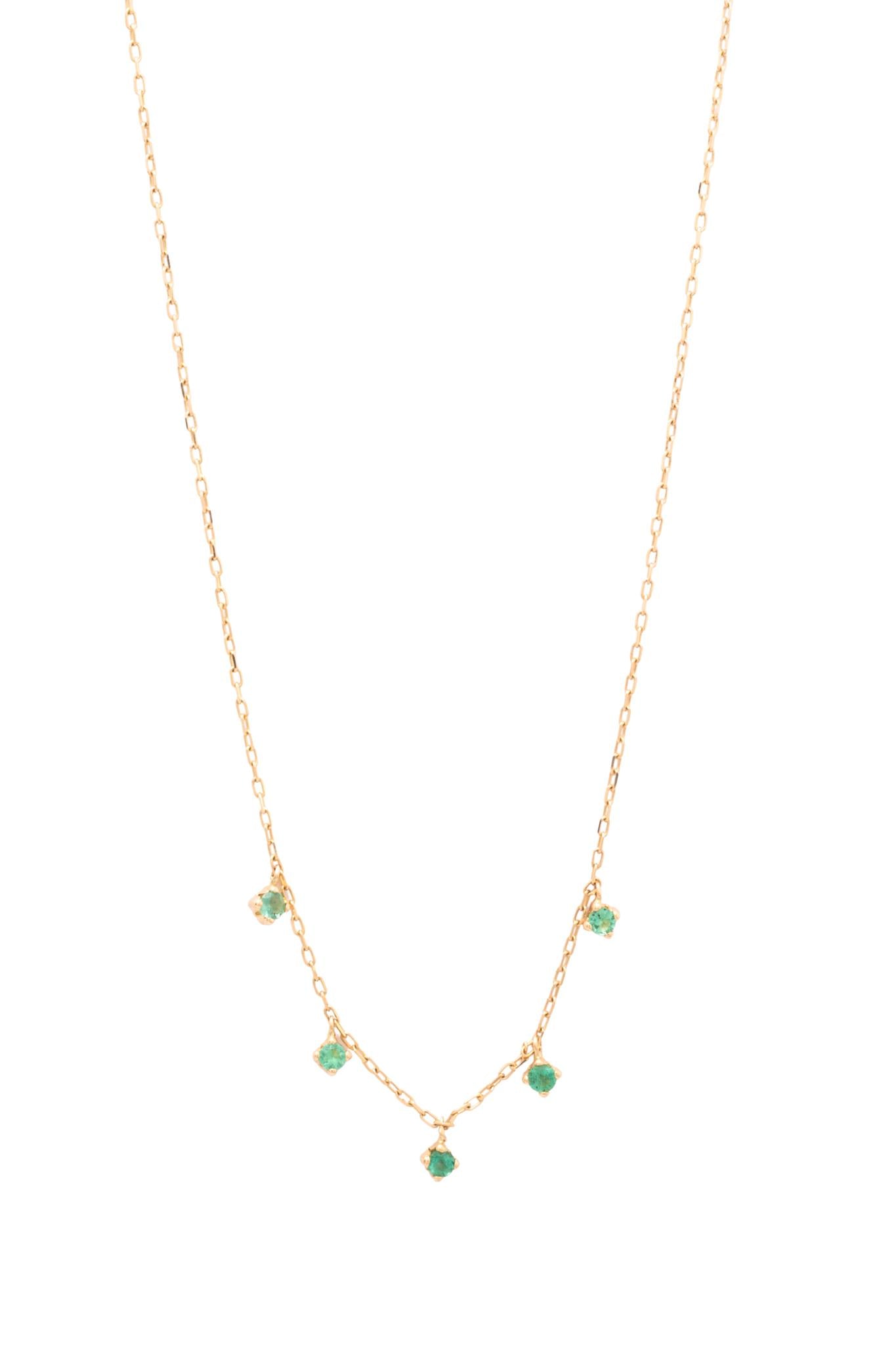 Gargantilla de oro sólido en 14 kilates con cinco esmeraldas de 2mm colgantes..png