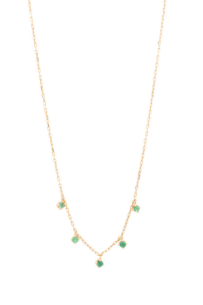 Gargantilla de oro sólido en 14 kilates con cinco esmeraldas de 2mm colgantes..png