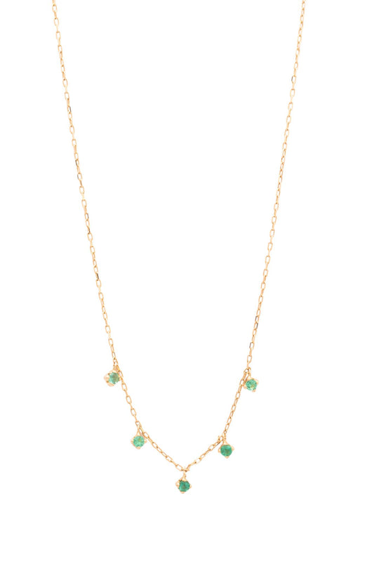 Gargantilla de oro sólido en 14 kilates con cinco esmeraldas de 2mm colgantes..png