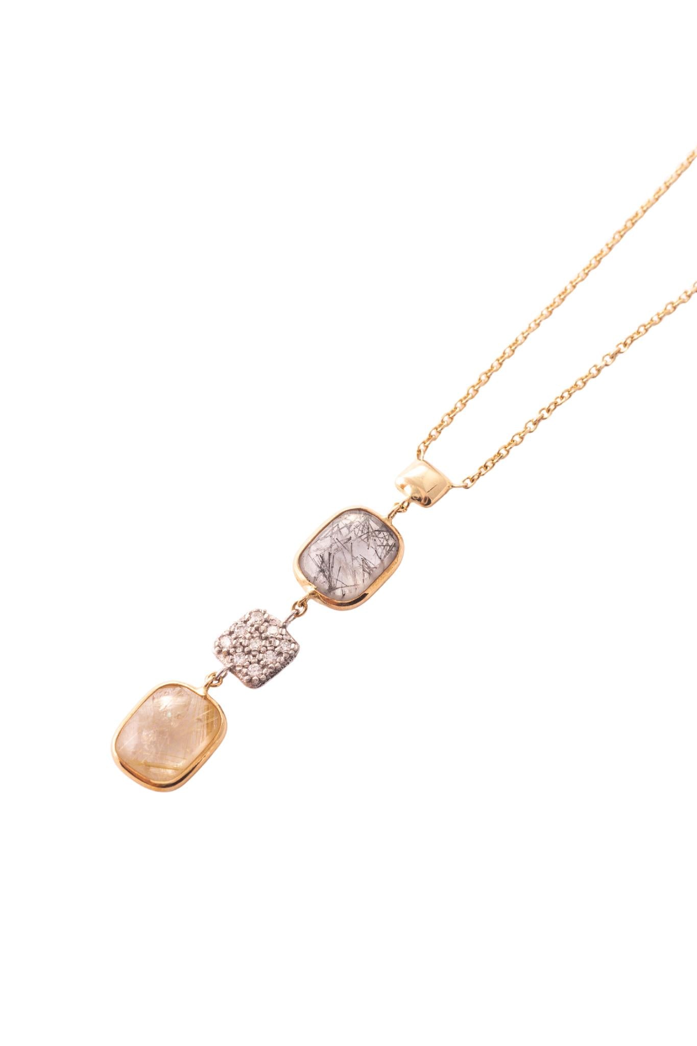 Gargantilla de oro sólido en 14 kilates con dije corbatín de cuarzos rutilados y cuadro de diamantes de 0.18 ct..png