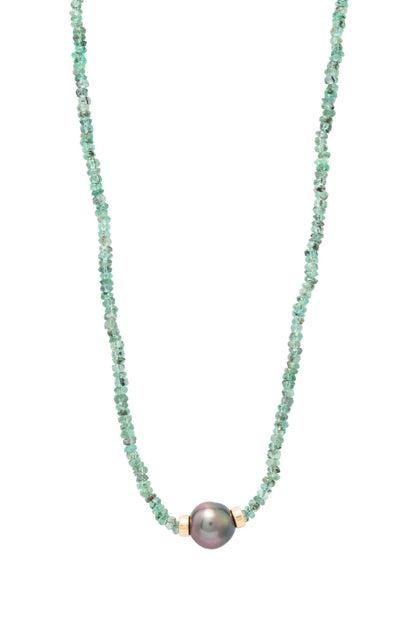 Gargantilla de oro sólido en 14 kilates con esmeraldas y centro perla natural thaití..png