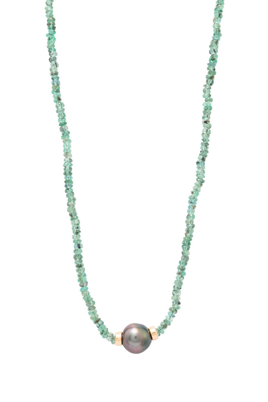 Gargantilla de oro sólido en 14 kilates con esmeraldas y centro perla natural thaití..png