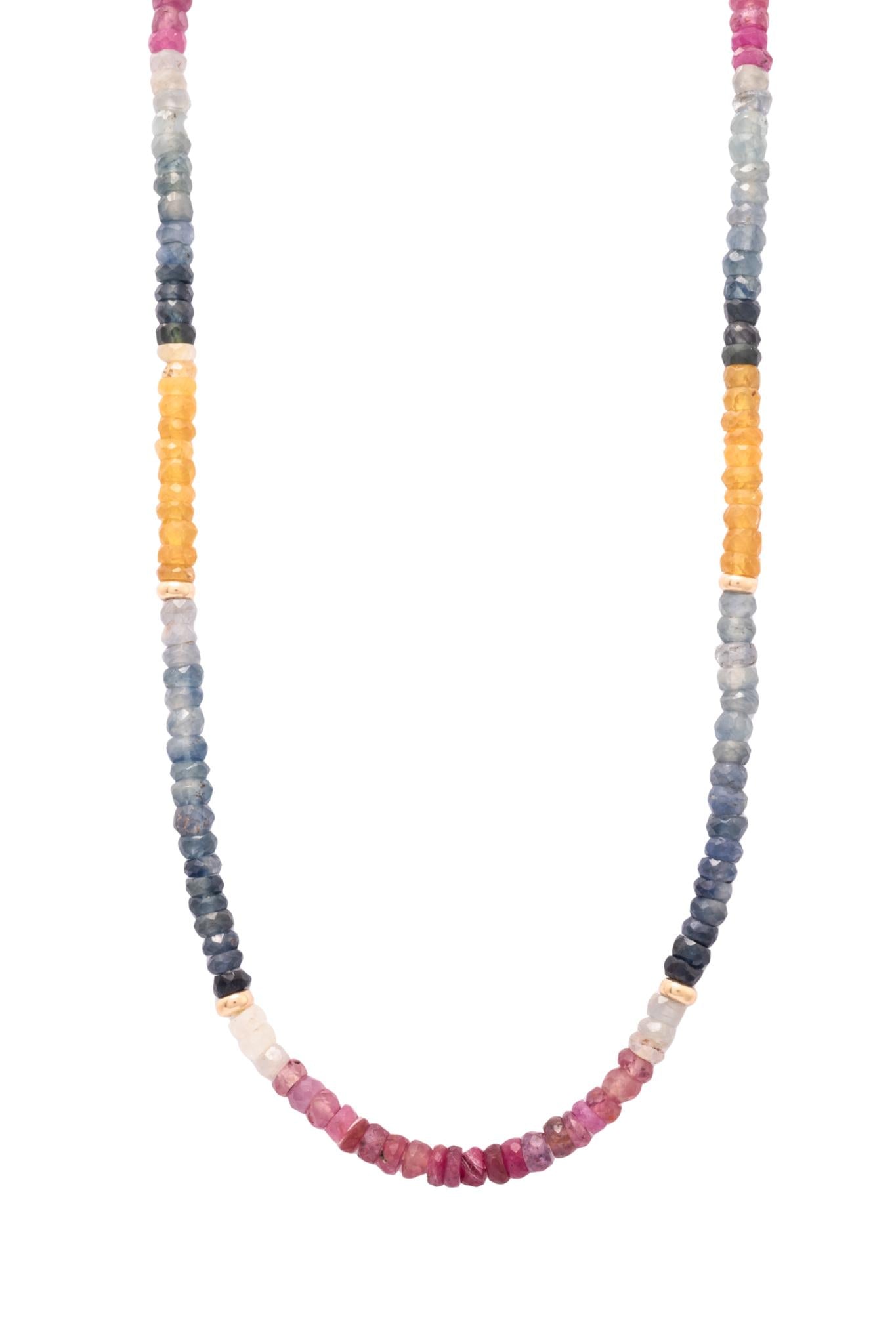 Gargantilla de oro sólido en 14 kilates con zafiros multicolores y aros lisas de 14k..png