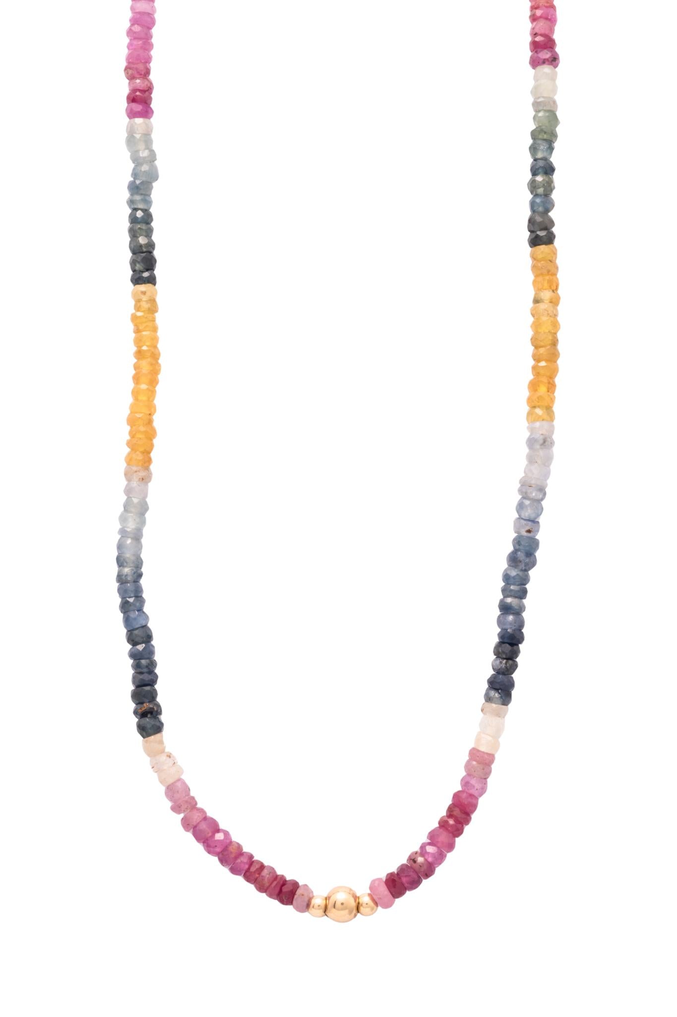 Gargantilla de oro sólido en 14 kilates con zafiros multicolores y bolitas lisas de 14k..png