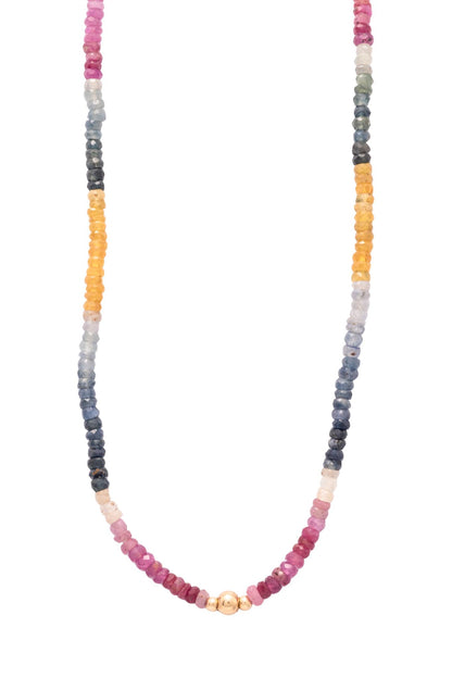 Gargantilla de oro sólido en 14 kilates con zafiros multicolores y bolitas lisas de 14k..png