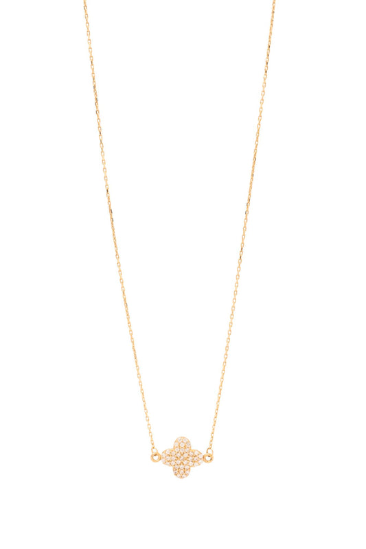 Gargantilla de oro sólido en 14 kilates, flor de cuatro pétalos repleta de zirconia..png