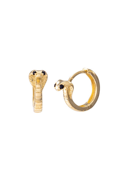 Huggie de oro solido en 10 kilates con forma de vibora y los ojos de piedra negra.png