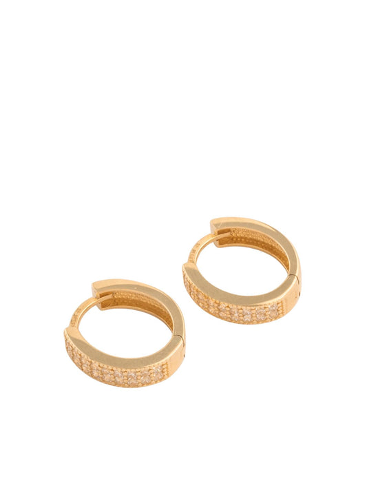 Huggie de oro sólido en 14 kilates con doble hilera de zirconias y contorno bolitas lisas..png