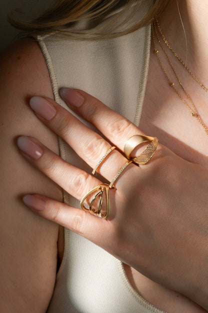 Anillo en 10 kilates con doble fila de zirconias blancas