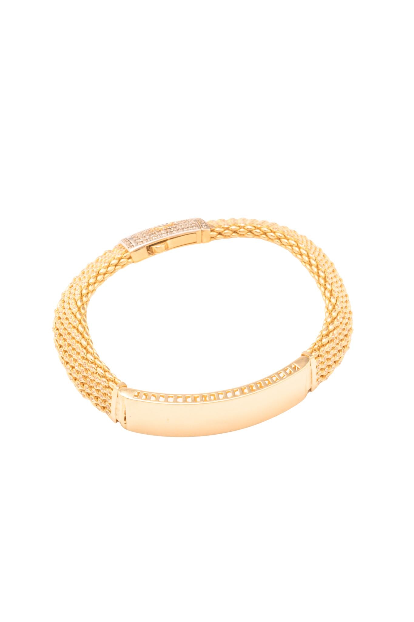 Pulsera 10 kilates cadena de cuerpo de víbora grueso, zirconias biseladas y placa de esclava al centro..png