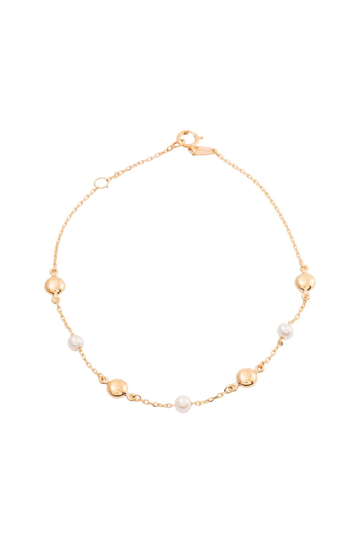 Pulsera 10 kilates con bolitas lisas y perlas intercaladas..png
