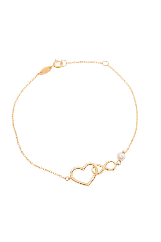 Pulsera 10 kilates con corazón e infinito enlazados liso y detalle de perla..png