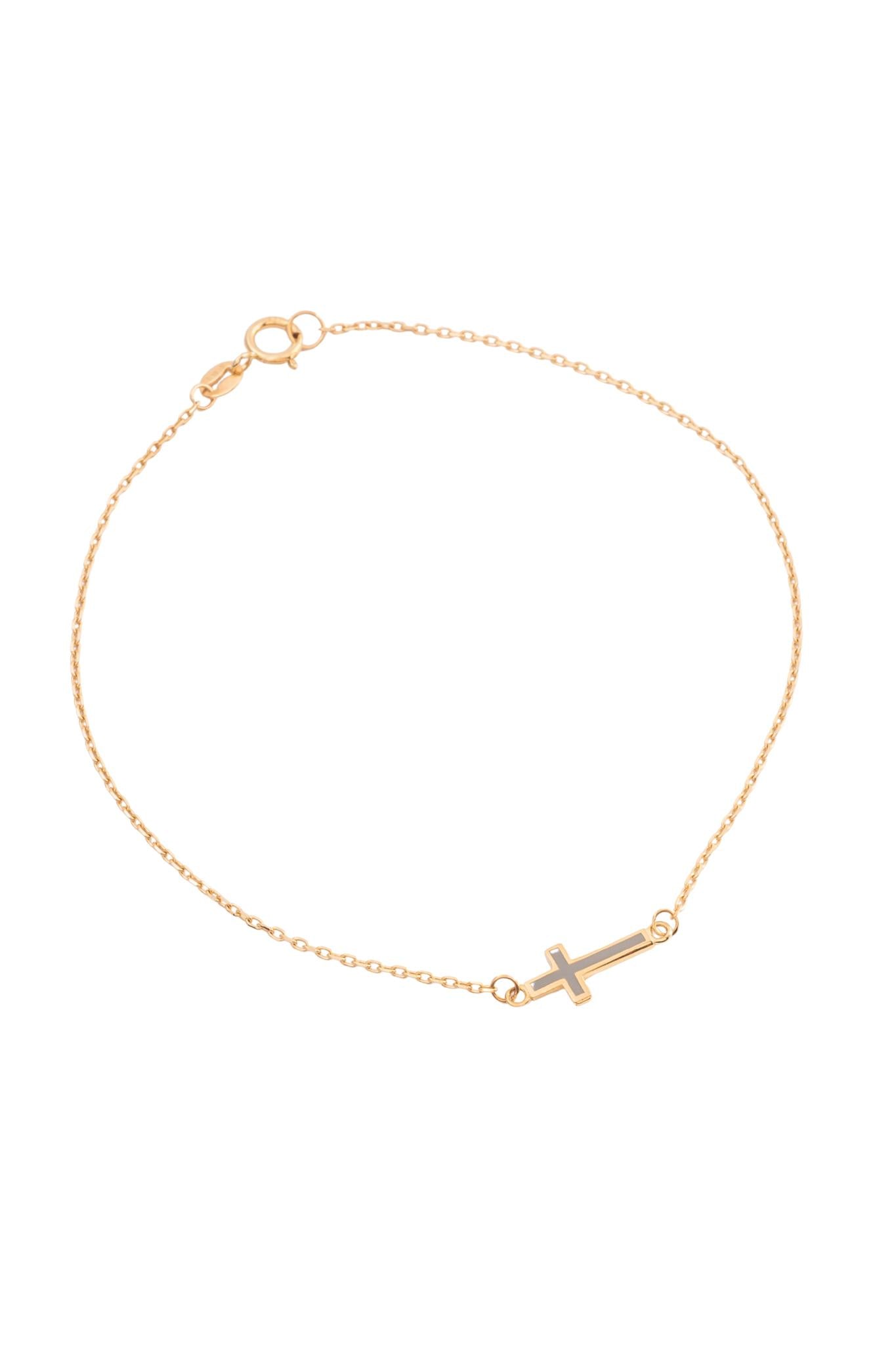 Pulsera 10 kilates con cruz mini de esmaltado azul..png