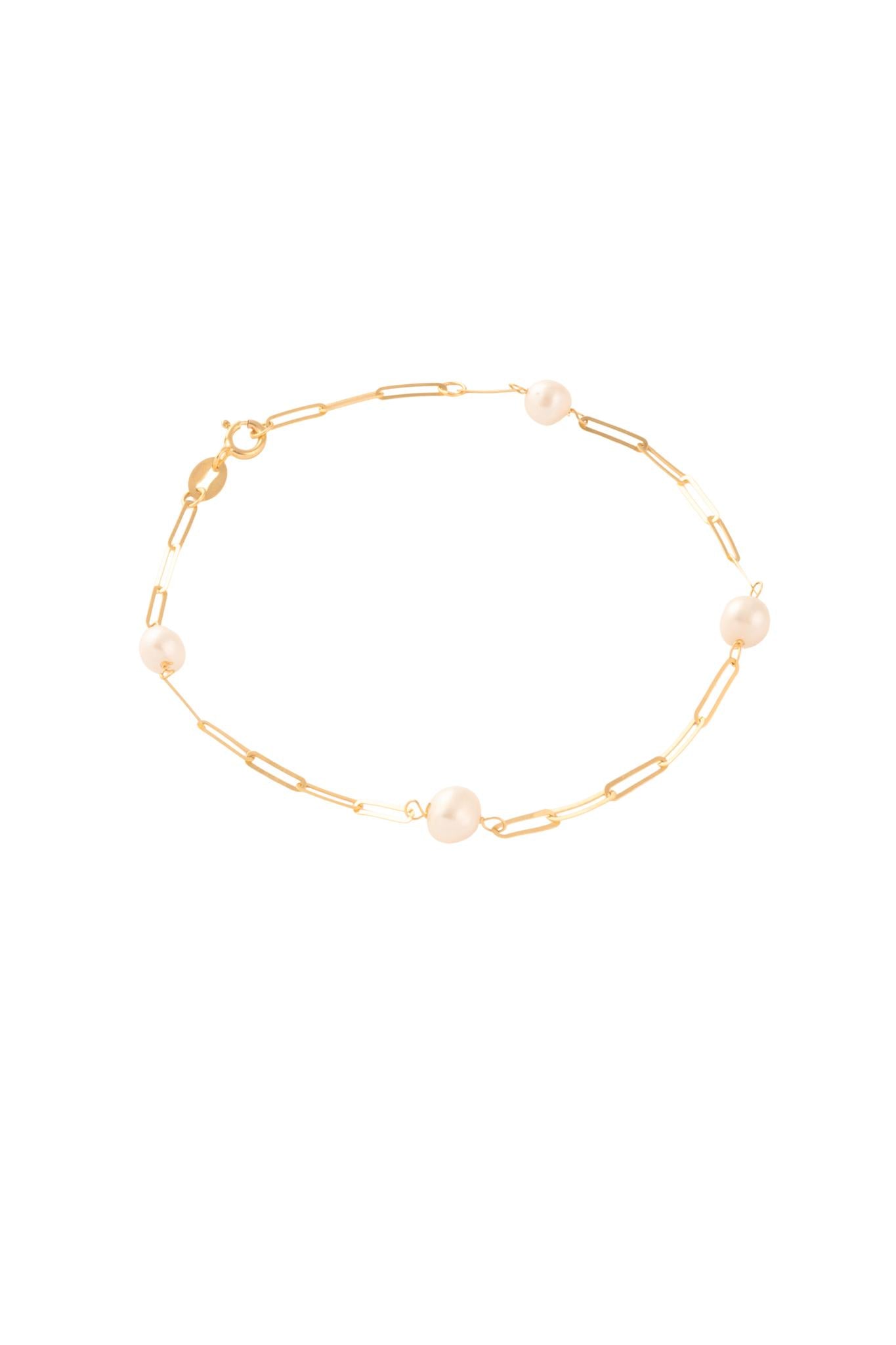Pulsera 10 kilates con dije de perlas intercaladas entre eslabones rectangulares..png