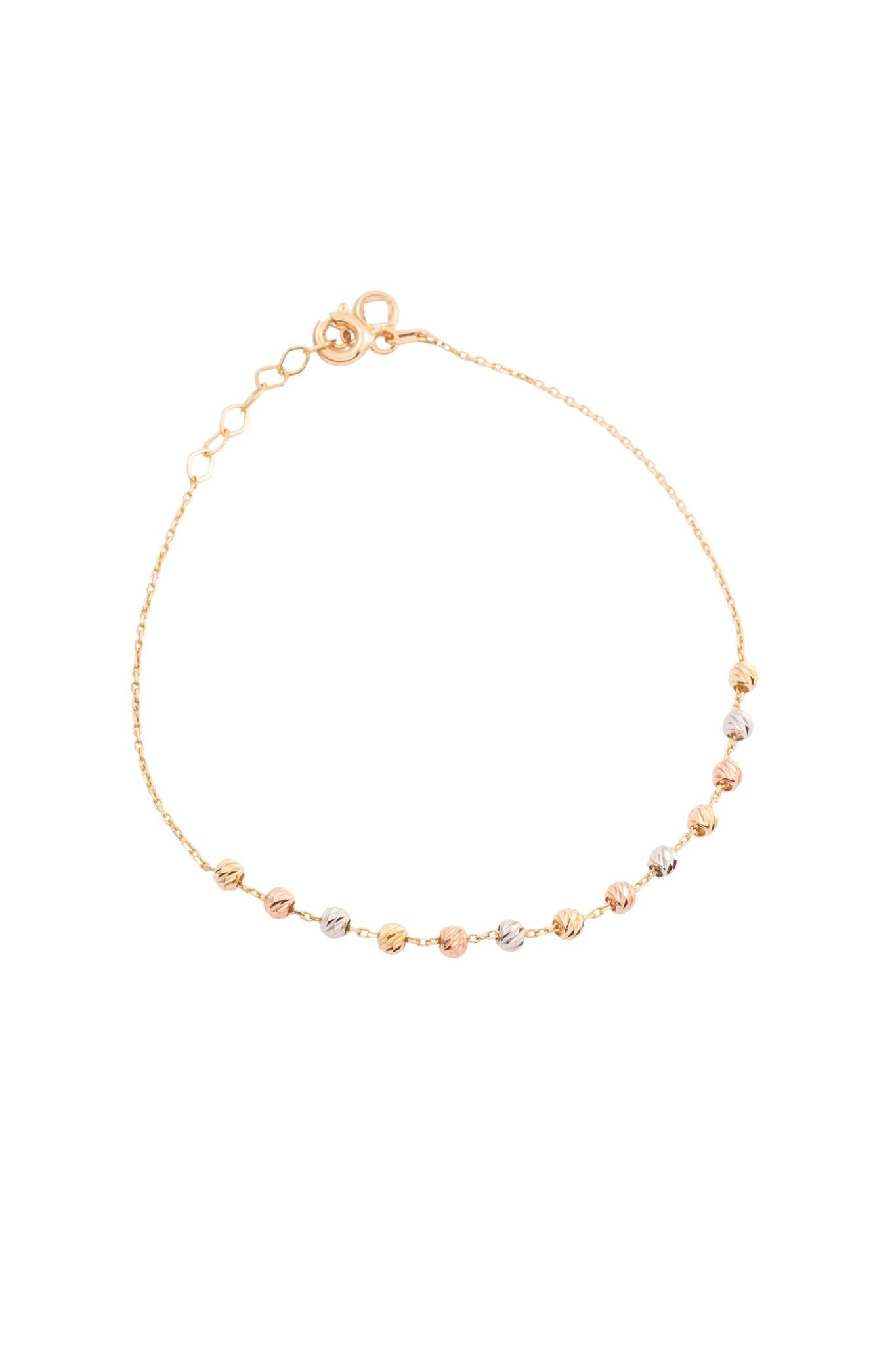 Pulsera 10 kilates con trece bolitas diamantadas en oro florentino..png