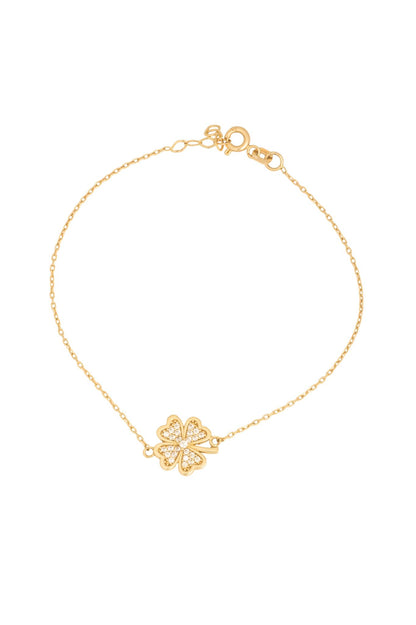 Pulsera 10 kilates dije trébol de cuatro hojas con zirconias..png