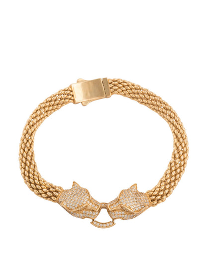 Pulsera 10 kilates eslabon tejido de víbora de bolitas y dos panteras encontradas de zirconias.png