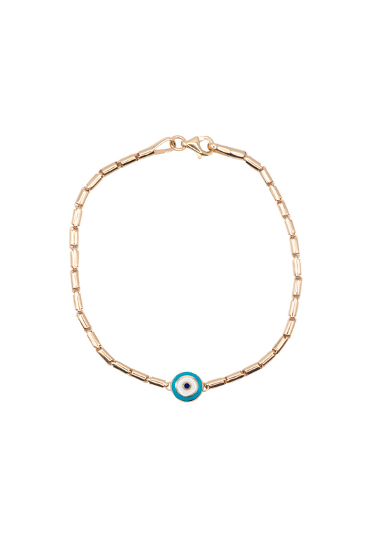 Pulsera 10 kilates eslabones cilindro y ojo esmaltado..png