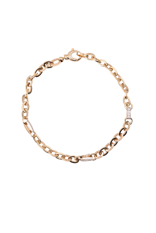 Pulsera 10 kilates eslabones circulares y oro blanco con zirconias..png