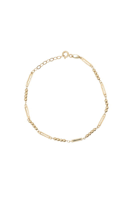 Pulsera 10 kilates eslabones de cuatro bolitas y rectángulos de zirconias..png