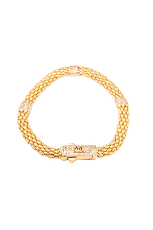 Pulsera 10 kilates estilo de cadena de víbora gruesa, tres placas pequeñas de zirconia..png