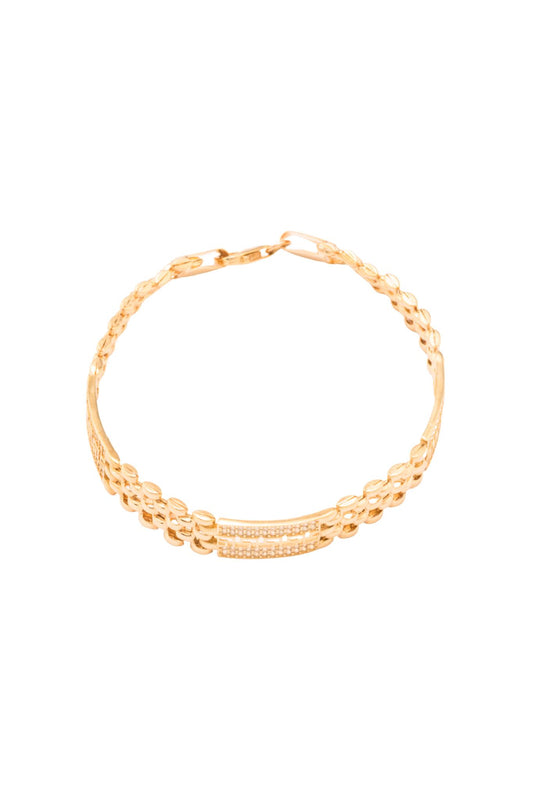 Pulsera 10 kilates estilo de rolex, tres placas de zirconia y grecas al centro..png