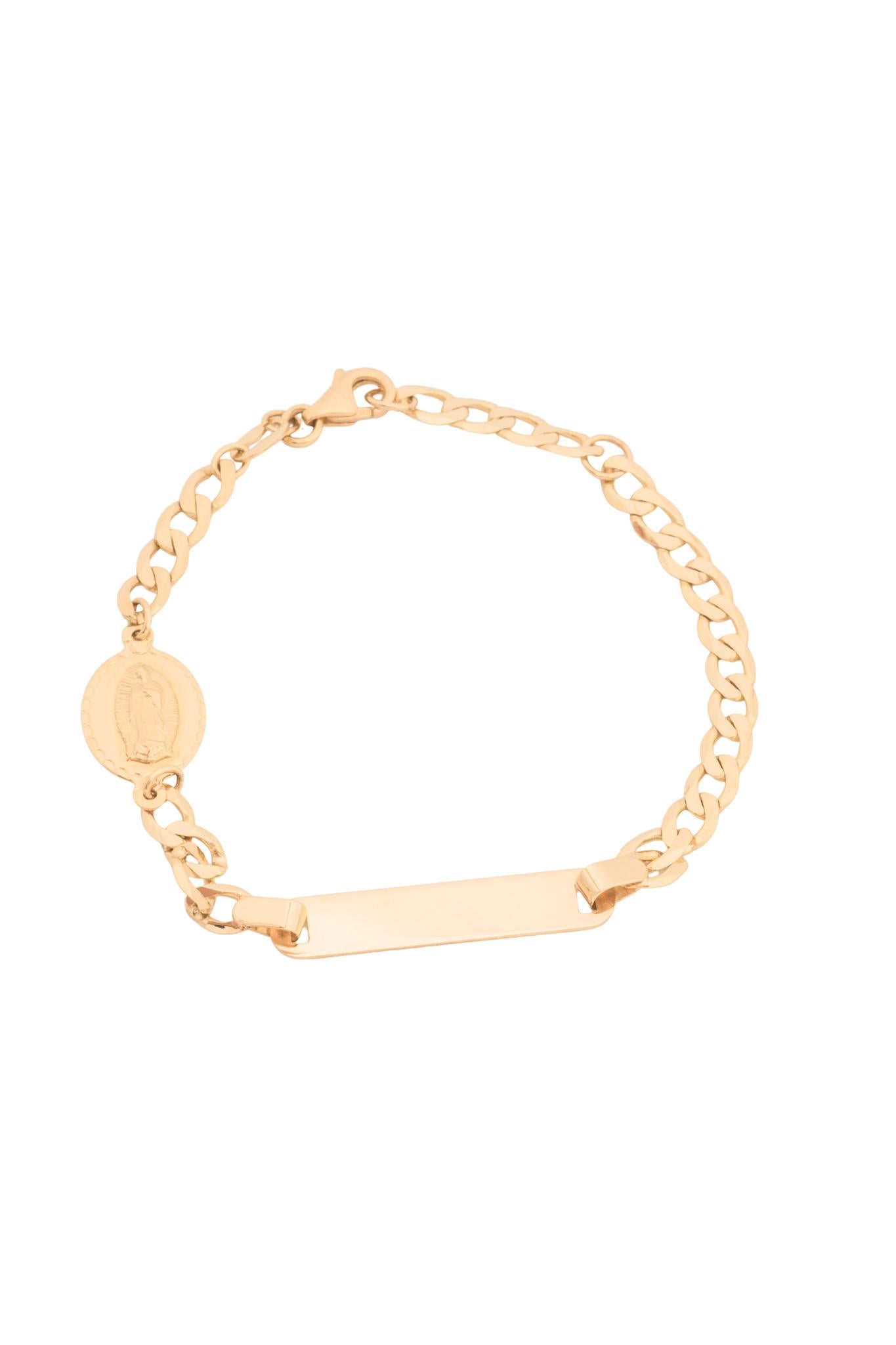 Pulsera 10 kilates estilo esclava con dije de Virgen a un lado.png