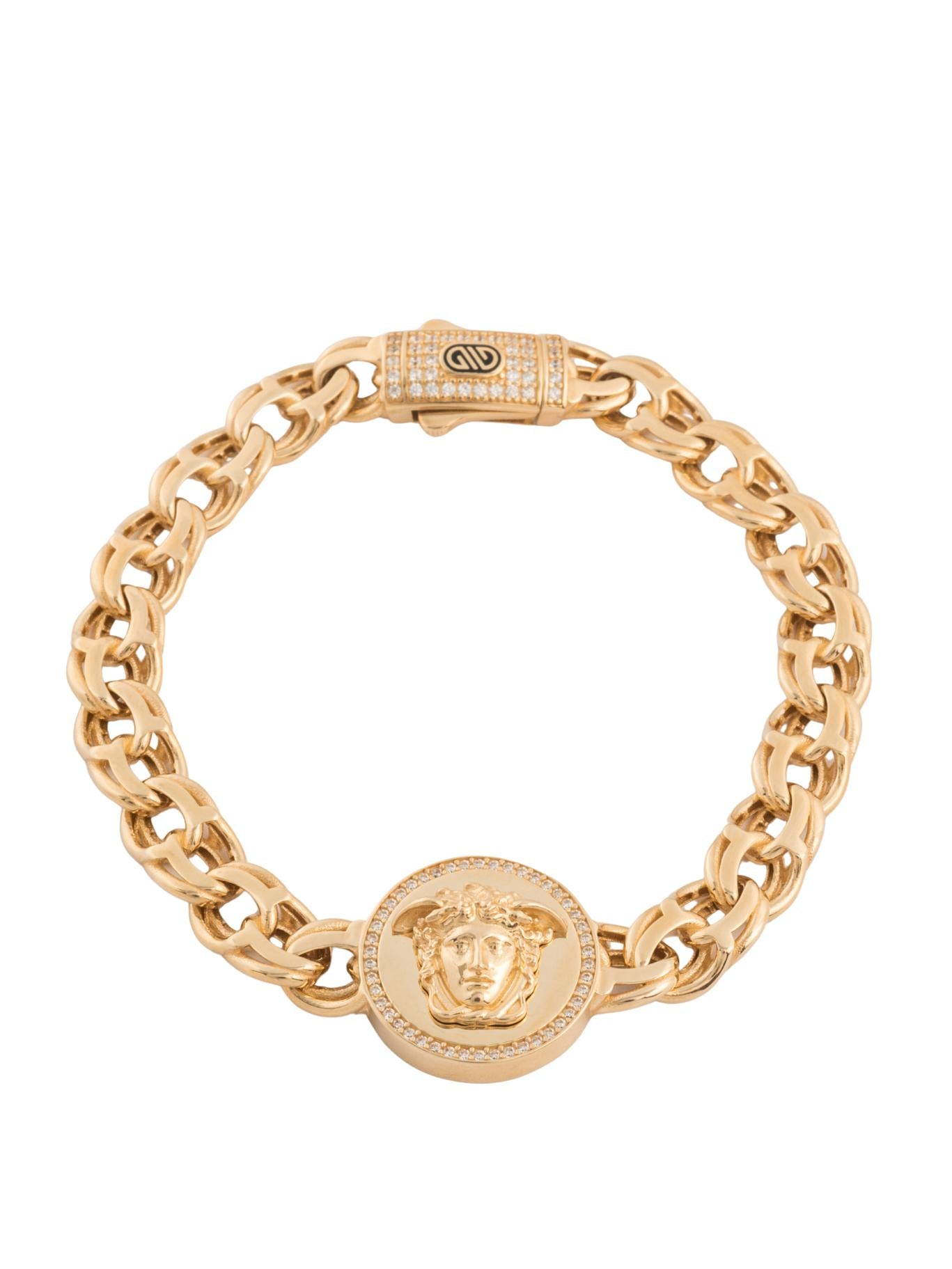 Pulsera 10 kilates tejido chino abierto y centro círculo con cabeza de medusa.png