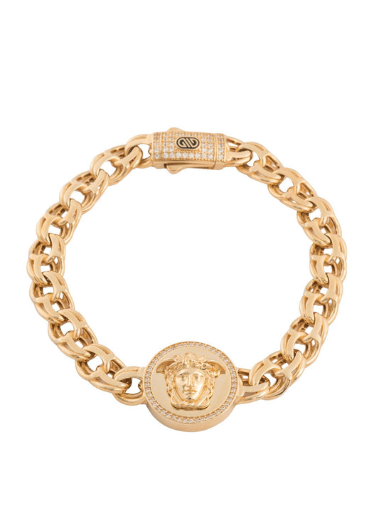 Pulsera 10 kilates tejido chino abierto y centro círculo con cabeza de medusa.png