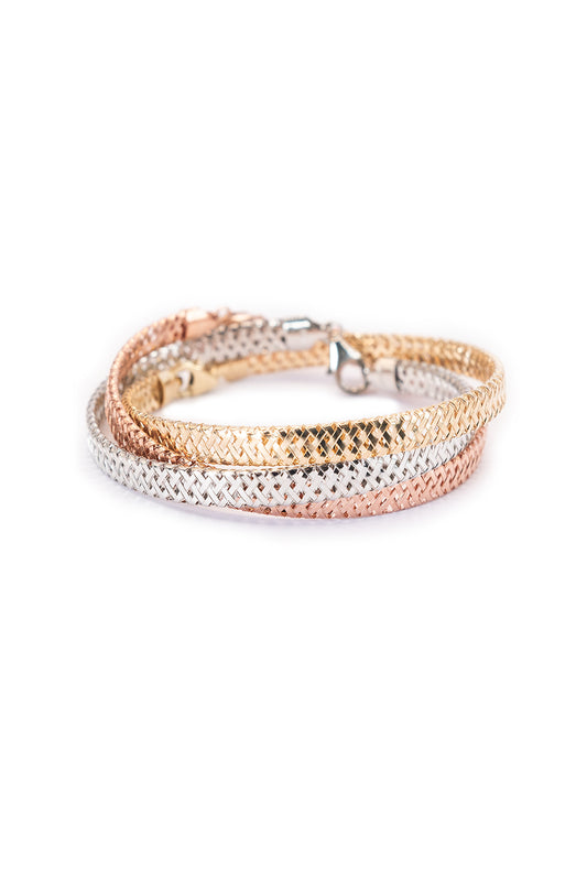 Pulsera aro  14 kilates tres pulseras en oro florentino con textura tejida lisa..png