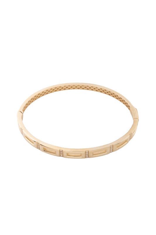 Pulsera de oro sólido en 10 kilates con aro de rectangulos huecos lisos y separación de zirconias en fila..png