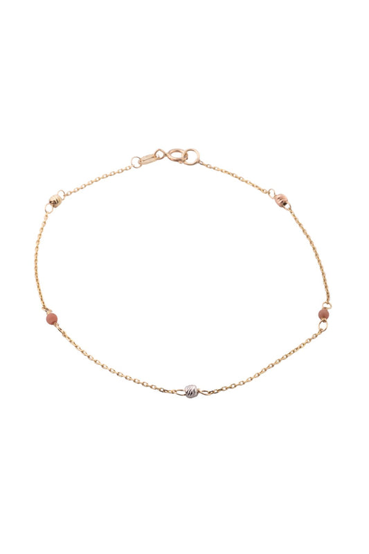 Pulsera de oro sólido en 10 kilates con bolita diamantada y bolita coral separadas intecaladas..png