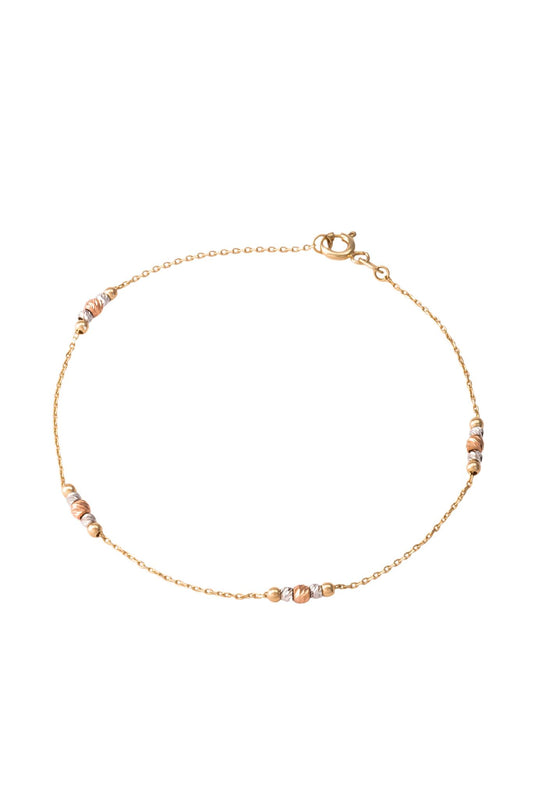 Pulsera de oro sólido en 10 kilates con bolitas oro florentino diamantadas..png