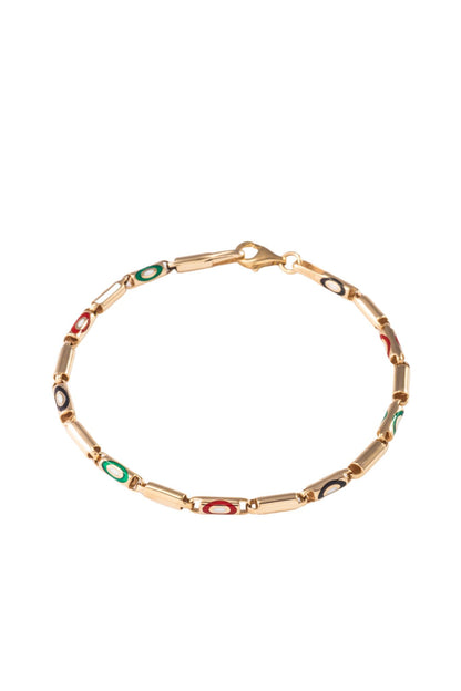 Pulsera de oro sólido en 10 kilates con cilindros lisos y cilindro de ojos esmaltados..png