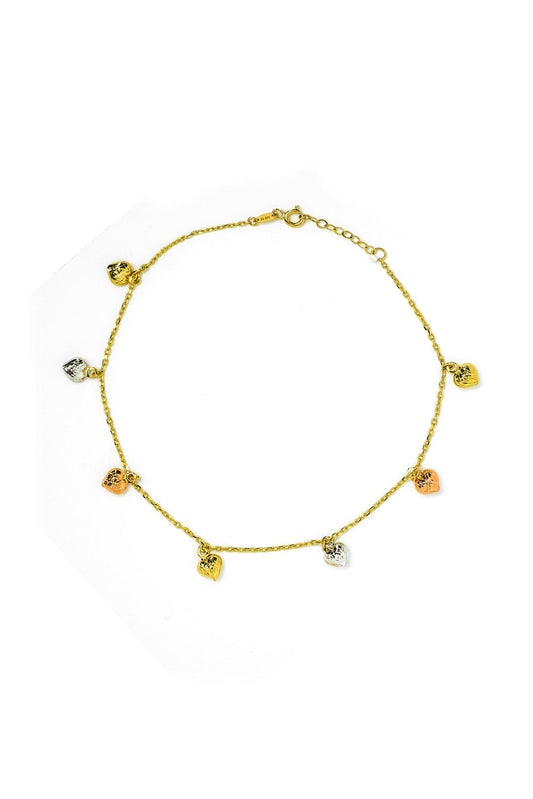 Pulsera de oro solido en 10 kilates con corazones alrededor estilo diamantado.png