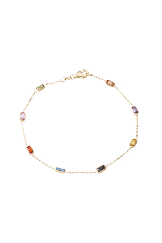 Pulsera de oro sólido en 10 kilates con cuadros de zirconias de colores biselados..png